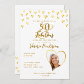 50歳 誕生日 エレガント ホワイト ゴールド お祝い 招待状 (正面/裏面)