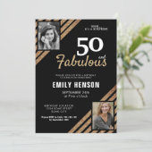 50歳 誕生日 ゴールドグリッター 2ショット フォト 50歳 誕生日 招待状 (スタンド正面)