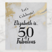 50歳 誕生日 ゴールド グレー マーブル 黒文字 ワインラベル (シングルラベル)