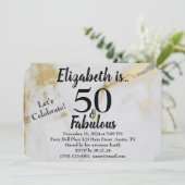 50歳 誕生日 ゴールド グレー マーブル 黒文字 招待状 (スタンド正面)