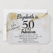 50歳 誕生日 ゴールド グレー マーブル 黒文字 招待状 (正面)