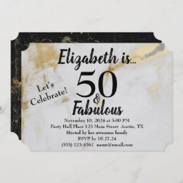 50歳 誕生日 ゴールド グレー マーブル 黒文字 招待状