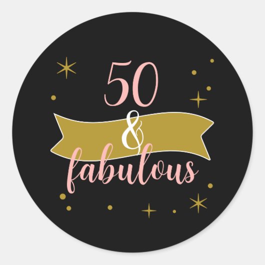 50歳 誕生日 ゴールド ブラック ピンク デザイン ラウンドシール (正面)