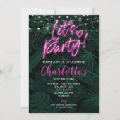 50歳 誕生日 招待 ピンク ネオン 黒 招待状 (正面)