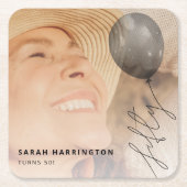 50気球の弦 | 写真50th誕生日パーティー スクエアペーパーコースター (正面)