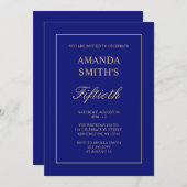 50番エレガント金ゴールドネイビーブルー50誕生日 招待状 (正面/裏面)