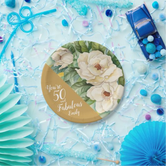 50番目と50番目の金ゴールド誕生日フローラ名 ペーパープレート (パーティー)