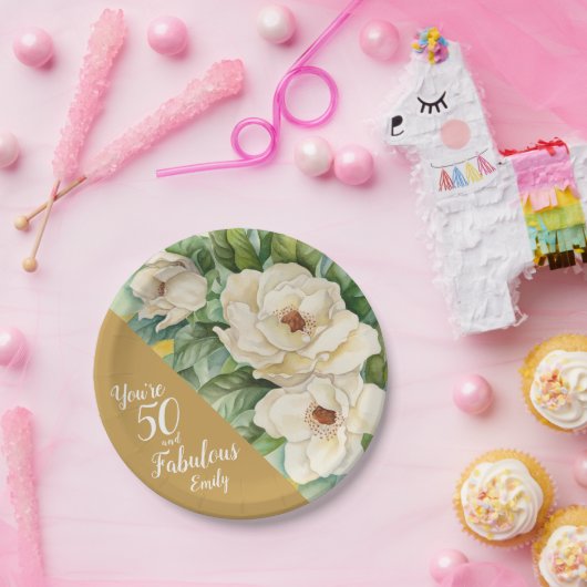 50番目と50番目の金ゴールド誕生日フローラ名 ペーパープレート (パーティー)