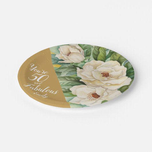50番目と50番目の金ゴールド誕生日フローラ名 ペーパープレート (アングル)