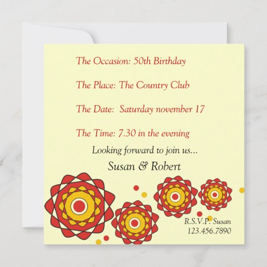 50番目のサプライズパーティの招待状 招待状 (裏面)