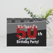 50番目のサプライズパーティーシルバーブラックとレッド 招待状 (スタンド正面)