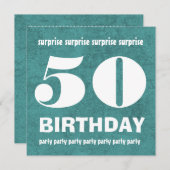 50番目のサプライズ誕生日アクアブルーとホワイトW1443T 招待状 (正面/裏面)