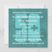 50番目のサプライズ誕生日アクアブルーとホワイトW1443T 招待状 (裏面)