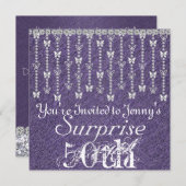 50番目のサプライズ誕生日バタフライPURPLE Invitati 招待状 (正面/裏面)