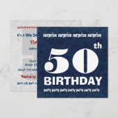50番目のサプライズ誕生日パーティーBlue White W1443 招待状 (正面/裏面)