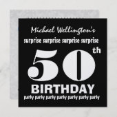 50番目のサプライズ誕生日パーティ白黒W1894 招待状 (正面/裏面)