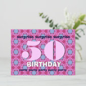 50番目のサプライズ誕生日ピンクとBue V24 招待状 (スタンド正面)