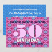 50番目のサプライズ誕生日ピンクとBue V24 招待状 (正面/裏面)
