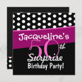 50番目のサプライズ誕生日水玉模様とピンクD541 招待状 (正面/裏面)