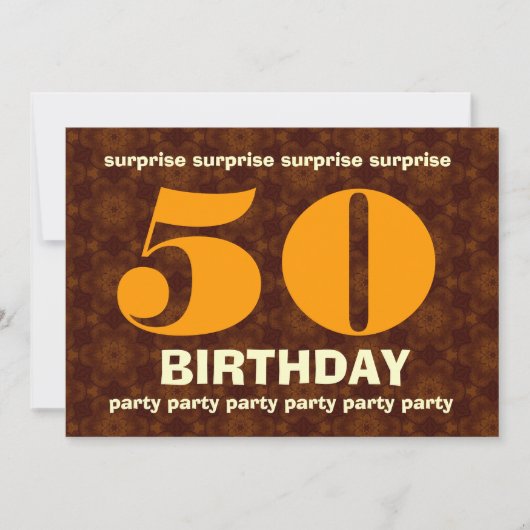 50番目のサプライズ誕生日温かい色合いの金ゴールド 招待状 (正面)