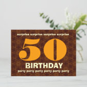 50番目のサプライズ誕生日温かい色合いの金ゴールド 招待状 (スタンド正面)