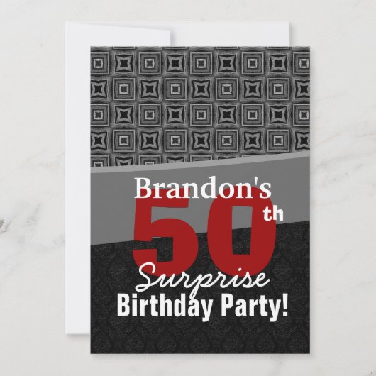 50番目のサプライズ誕生日白黒レッドY328 招待状 (正面)