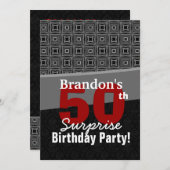 50番目のサプライズ誕生日白黒レッドY328 招待状 (正面/裏面)