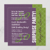 50番目のサプライズ誕生日紫と緑のパターンv2 招待状 (正面/裏面)