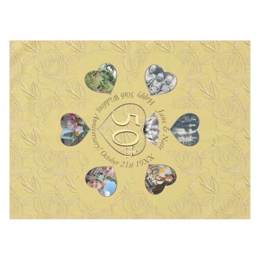 50番目のダイヤモンド6枚のハート写真 テーブルクロス (正面(横))