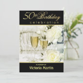 50番目のバースデーパーティ招待状-黒と金ゴールド 招待状 (スタンド正面)
