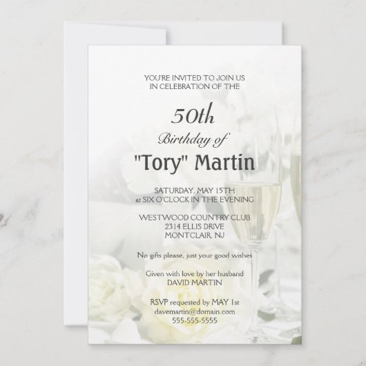 50番目のバースデーパーティ招待状-黒と金ゴールド 招待状 (裏面)
