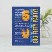 50番目のモダン誕生日の青と金ゴールド 招待状 (スタンド正面)