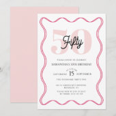 50番目のレトロ縁どワーク50誕生日 招待状 (正面/裏面)