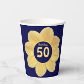 50番目の素晴らしい誕生日の青と黄のフローラ 紙コップ (裏面)
