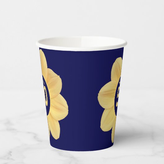 50番目の素晴らしい誕生日の青と黄のフローラ 紙コップ (左)
