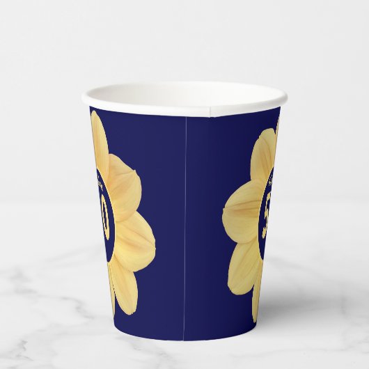 50番目の素晴らしい誕生日の青と黄のフローラ 紙コップ (右)