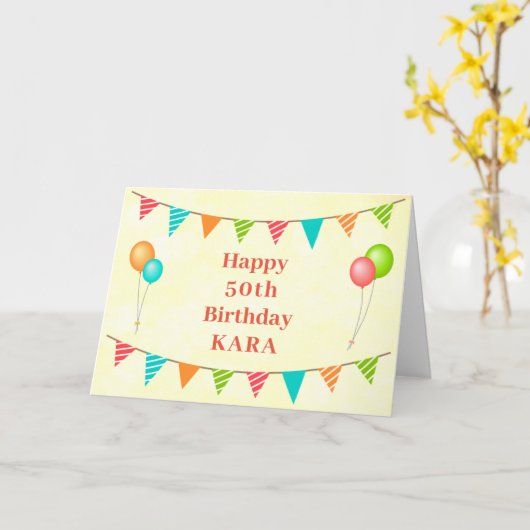 50番目の誕生日おもしろいのユーモアのある名前の追加 カード (黄色い花)