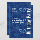 50番目の誕生日のモダン青いパターンG212 招待状 (正面/裏面)