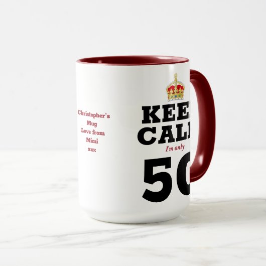 50番目の誕生日の保Calm Addメッセおもしろいージ マグカップ (正面右)