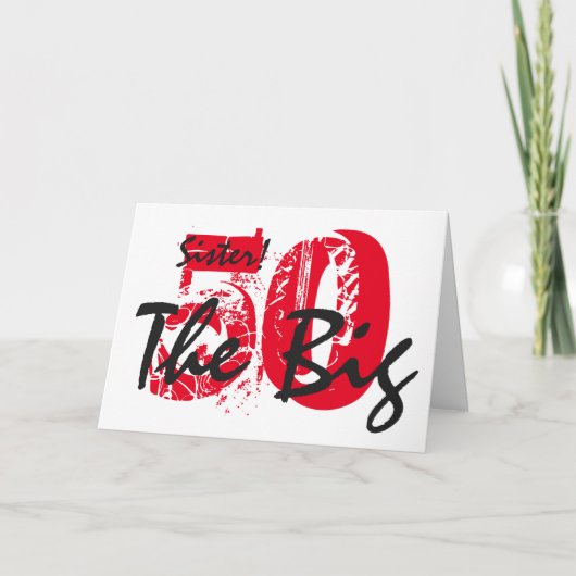 50番目の誕生日の妹、黒、赤い文字、白。 カード (正面)