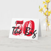 50番目の誕生日の妹、黒、赤い文字、白。 カード (黄色い花)