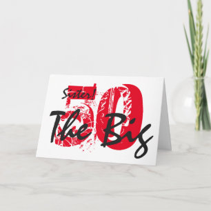 50番目の誕生日の妹、黒、赤い文字、白。 カード