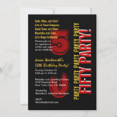 50番目の誕生日の赤いモダン金ゴールド（黒） 招待状 (正面)