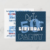 50番目の誕生日の青い円のテンプレートW360 招待状 (正面/裏面)