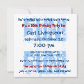 50番目の誕生日の青い円のテンプレートW360 招待状 (裏面)