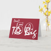 50番目の誕生日はパパ、白い文字は赤。 カード (黄色い花)