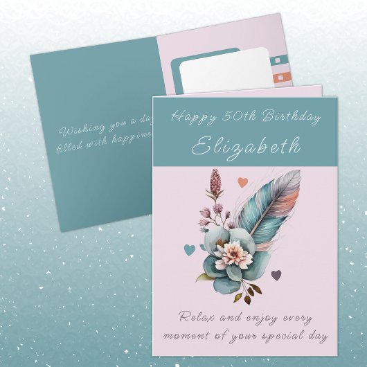 50番目の誕生日を追加する名前フローラ緑 カード