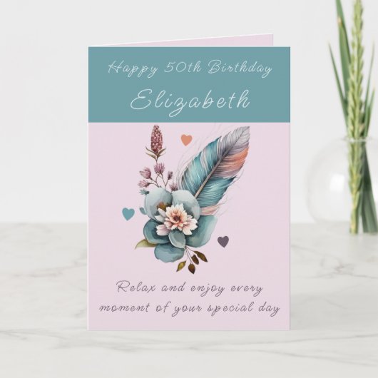 50番目の誕生日を追加する名前フローラ緑 カード (正面)