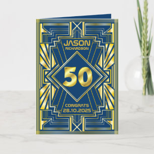 50番目の誕生日アールデコ金ゴールドブルーギ素晴らしャツビー カード