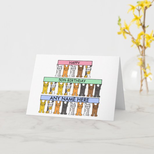 50番目の誕生日カスタマイズに任意の名前を付けます。 カード (黄色い花)